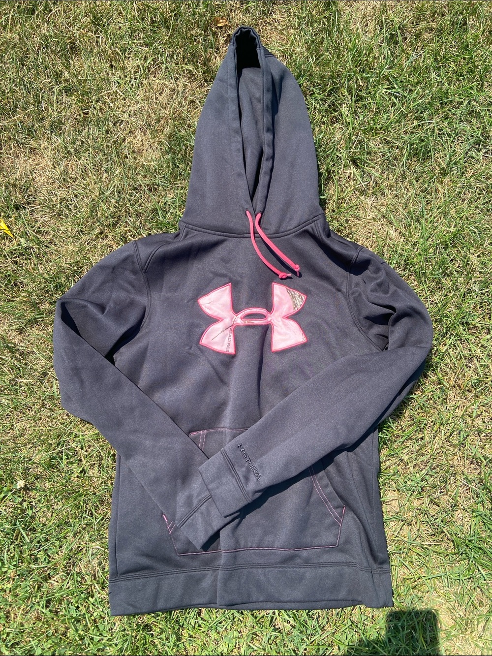 Under Armour Black Hoodie with Pink Logo and Drawstrings
